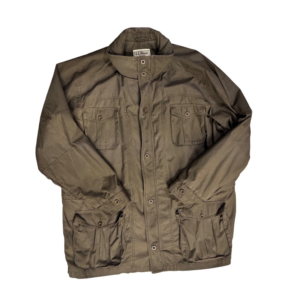 LL Bean Mens XXL Tall Field Jacket Olive Green Cotton Safari Utility Coat 0CFD5